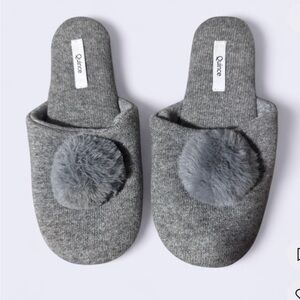 Quince Charcoal Fuzzy Pom Slippers